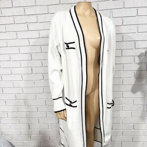 Cleo Longline Duster Cardigan Sweater White Black Contrast Trim Boho Chic XXL